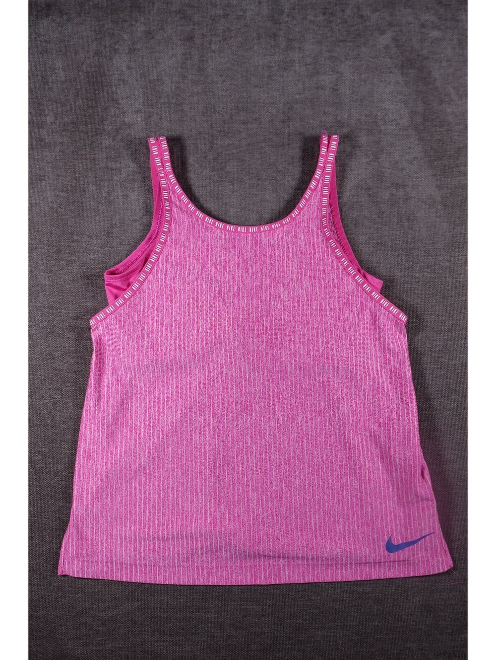 Nike Pink Striped Athletic Tank Top with Blue Swoosh Logo Size XL